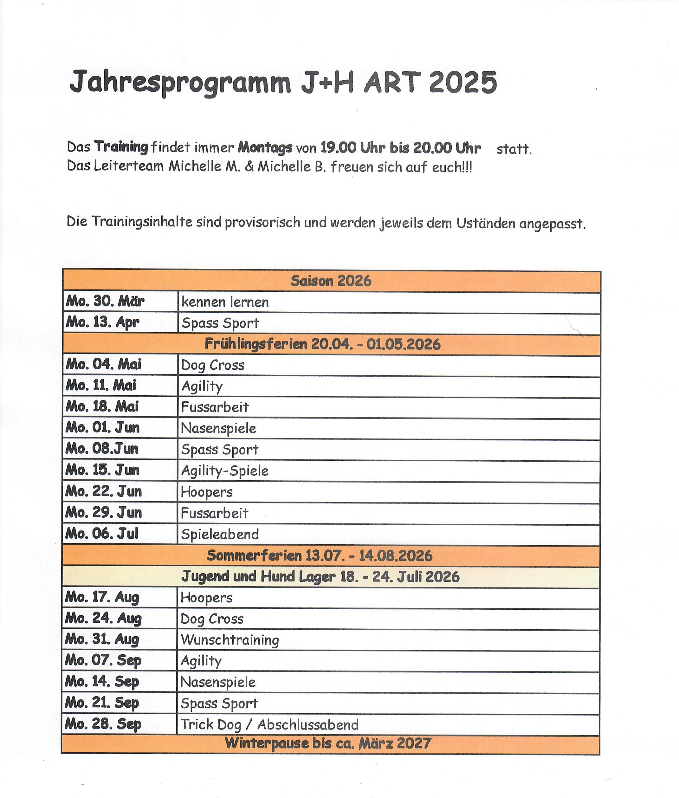 Jahresprogramm ART 2026